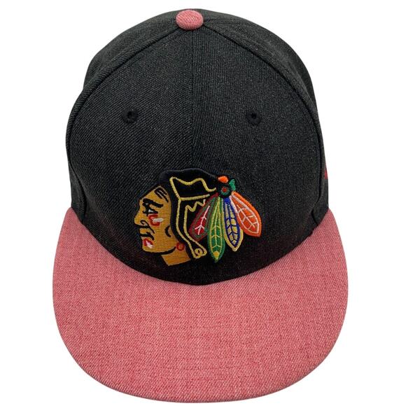 New Era Chicago Blackhawks Cap Pink Black 59Fifty Adjustable NHL Snap Back Hat - Picture 1 of 9